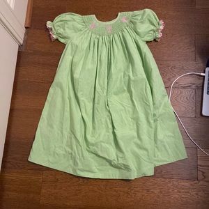 little girls green and pink dress